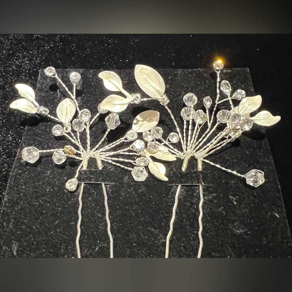 Two Elegant Silver Hair Accessories With Crystals